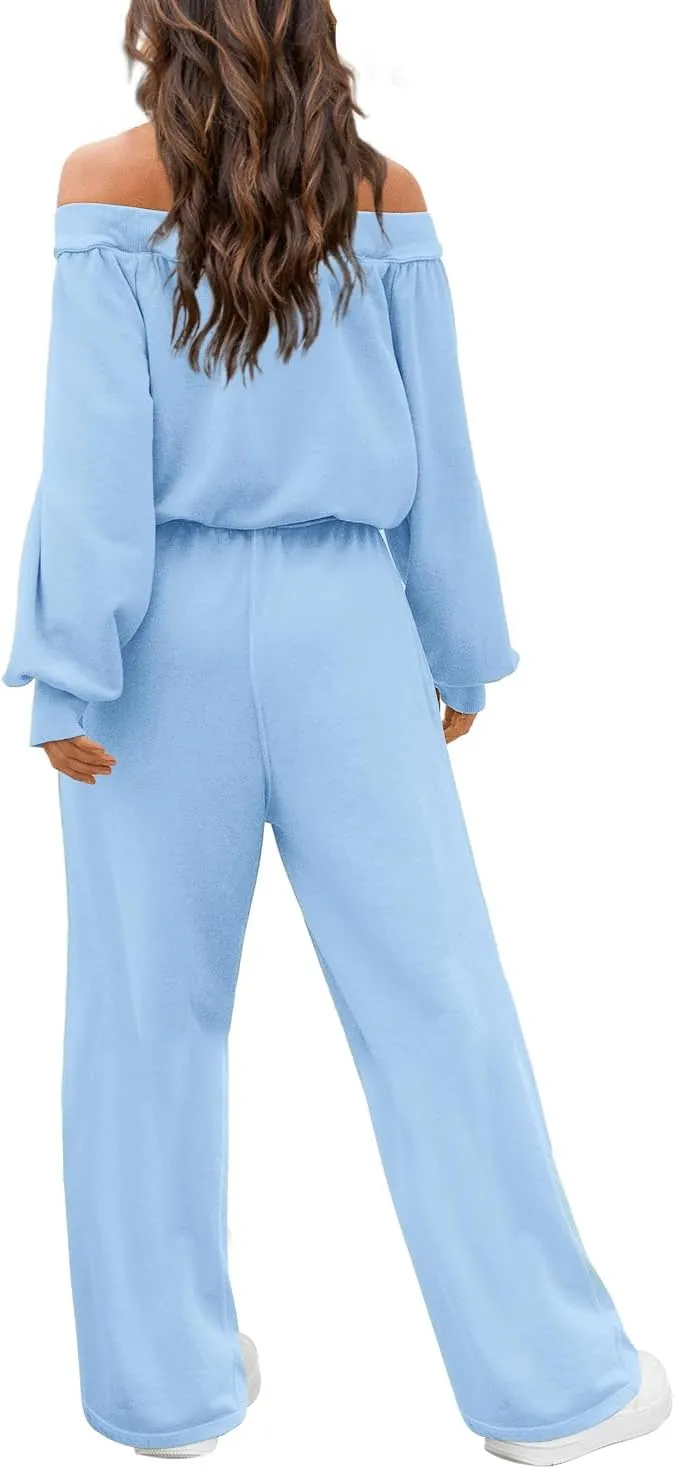 LAMISSCHE Womens Oversized Long Sleeve Jumpsuit with Pockets Off The Shoulder Romper Casual Onesie Outfits