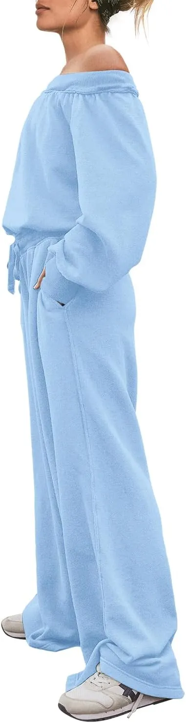 LAMISSCHE Womens Oversized Long Sleeve Jumpsuit with Pockets Off The Shoulder Romper Casual Onesie Outfits