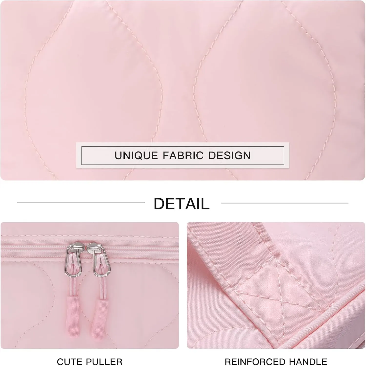 Large Capacity Makeup Bag with Brush Holder,Quilted Cosmetic Bag for Girls, Travel Organizer Bag for Accessories Pink