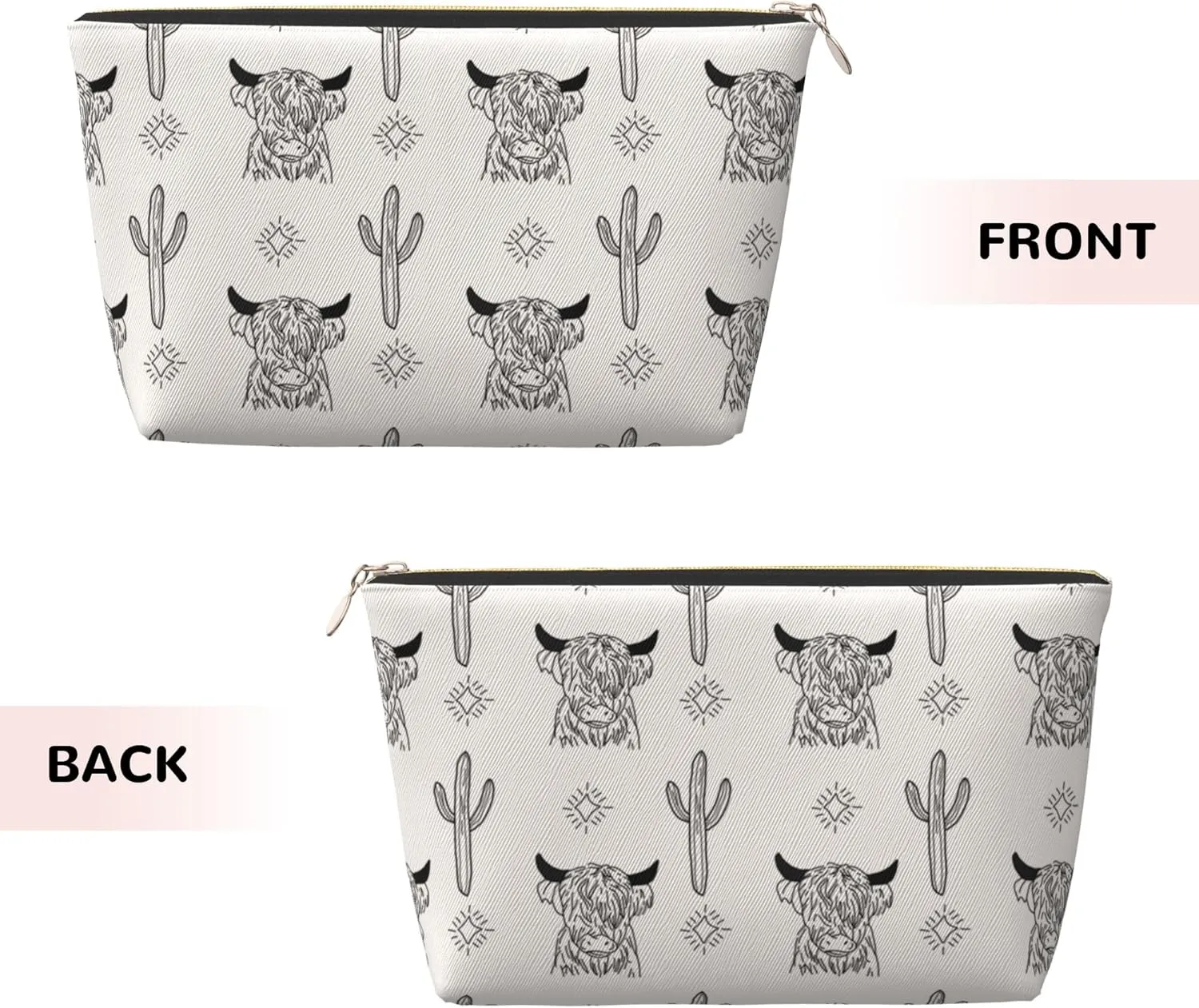 Leather Makeup Bag Travel Cosmetic Bag Small Makeup Bag for Women,Toiletry Bag Accessories Organizer-Western Yak