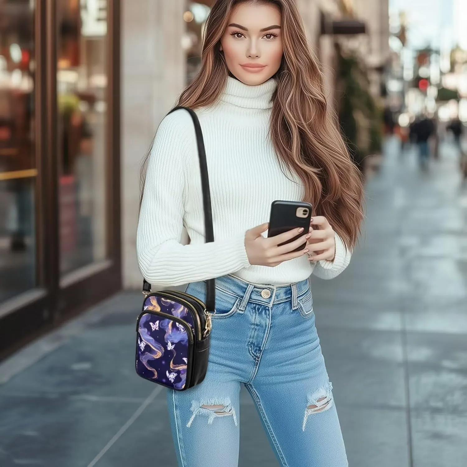 Leather Purse for Women, Leather Shoulder Crossbody Bags Sling Purses Fashion Side Belt Wallet Ladies Sling Bags