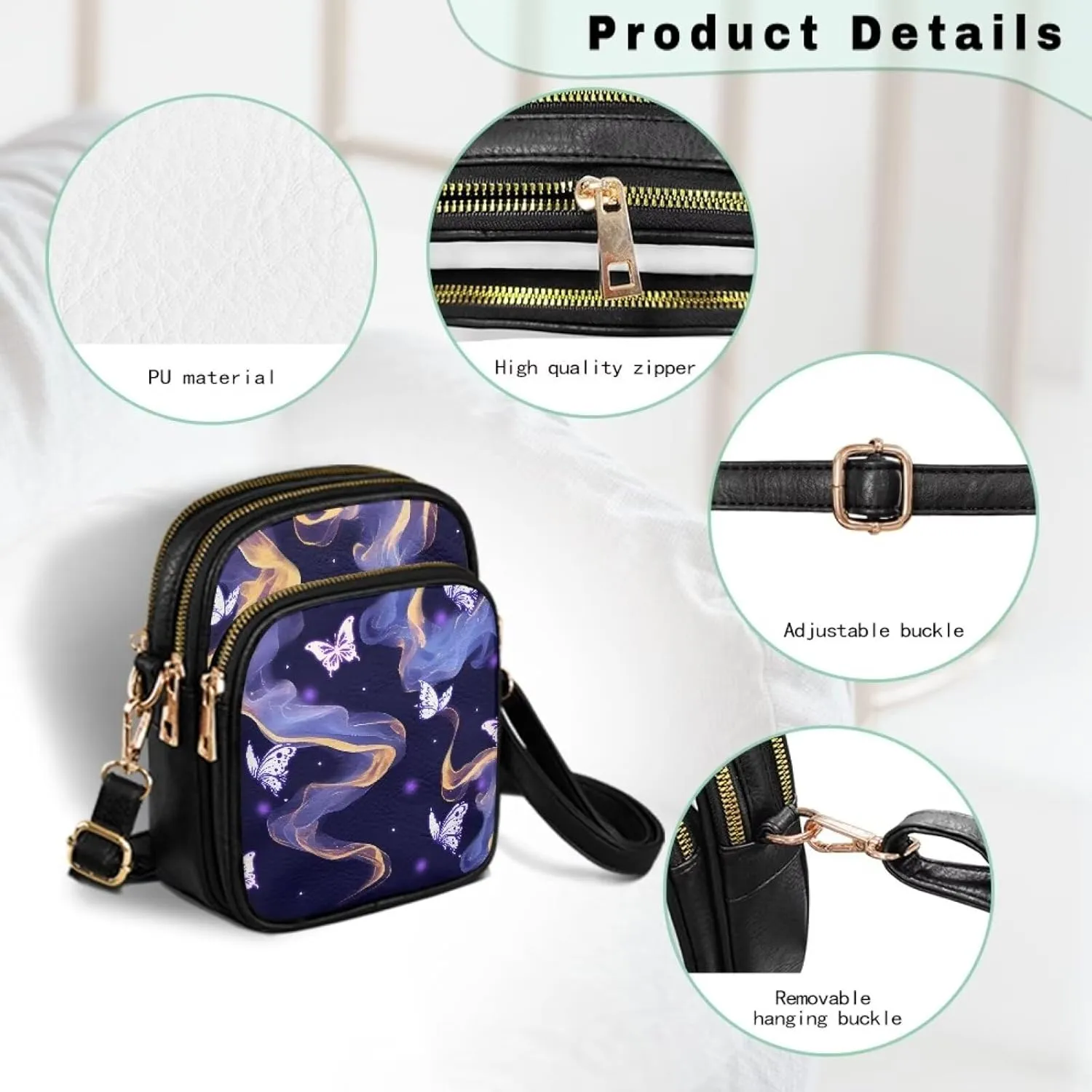Leather Purse for Women, Leather Shoulder Crossbody Bags Sling Purses Fashion Side Belt Wallet Ladies Sling Bags