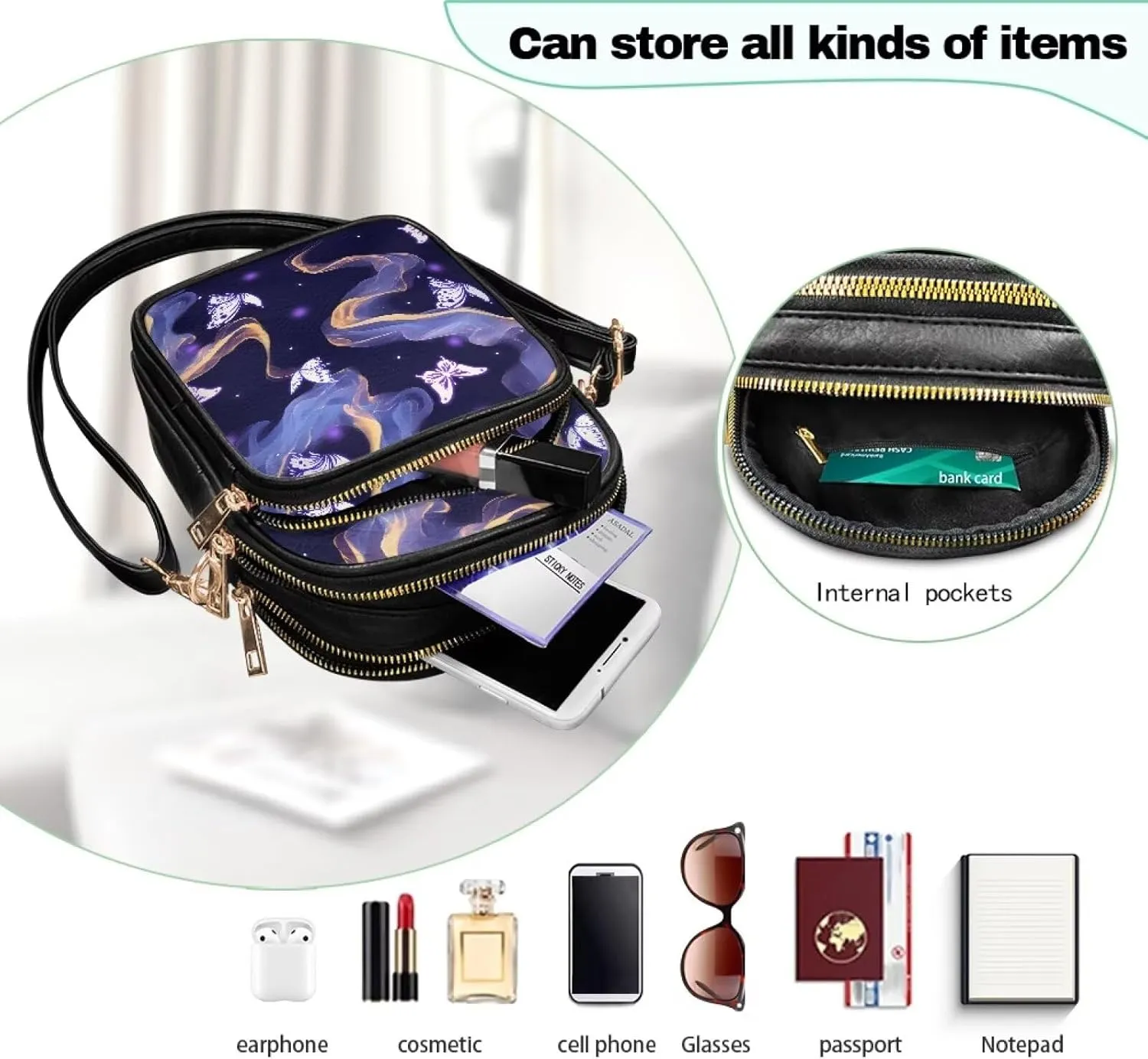 Leather Purse for Women, Leather Shoulder Crossbody Bags Sling Purses Fashion Side Belt Wallet Ladies Sling Bags