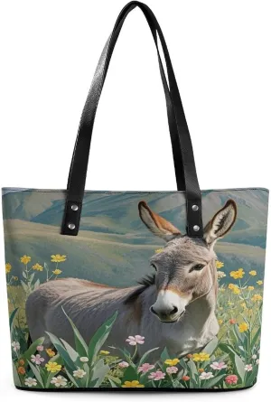 Leather Tote Bag Crossbody Bags for Women Fashion Top Handle Handbag Donkey And Flower Ladies Shoulder Bags Casual Beach Bag Gym Bages Ladies Purses for Shopping Work Travel