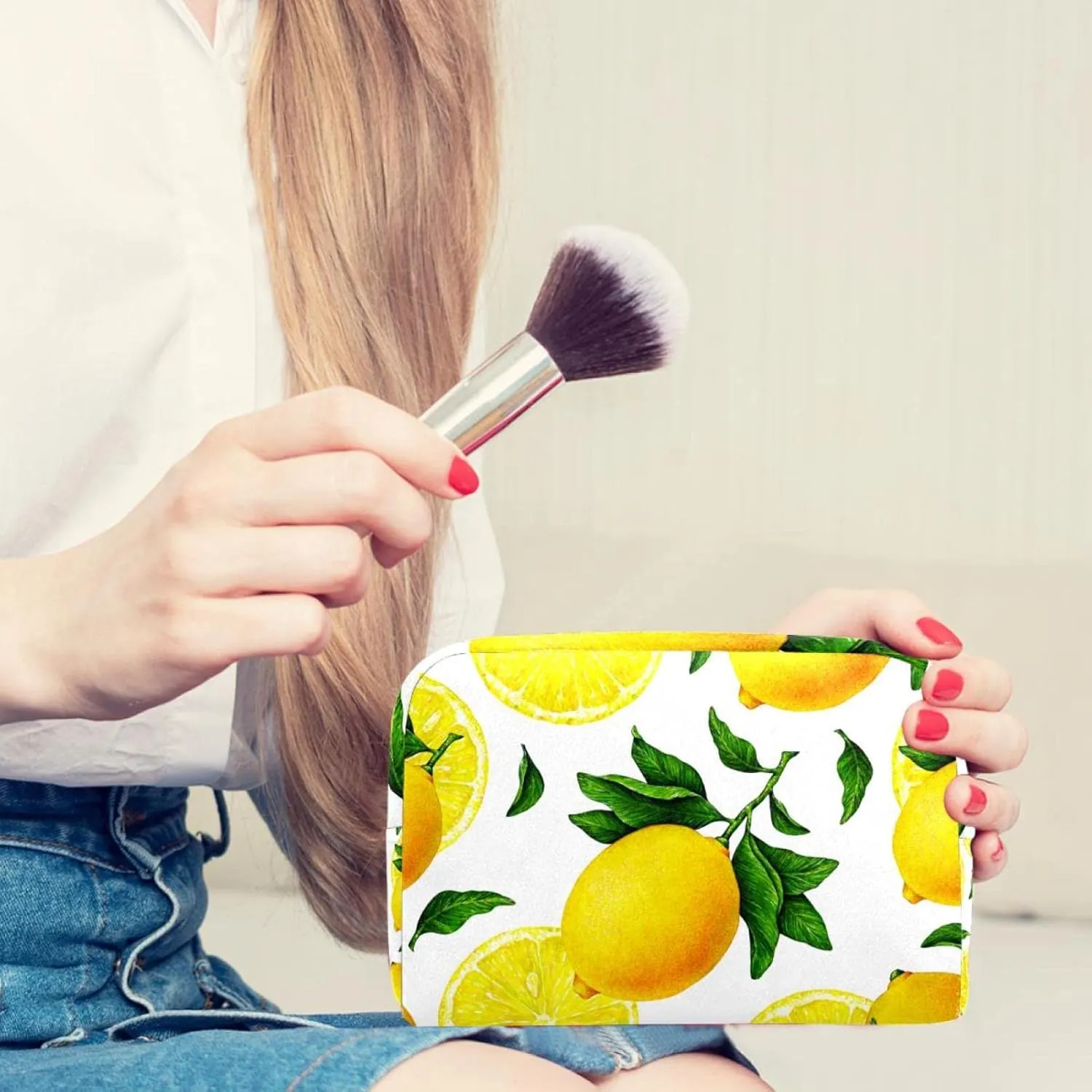 Lemon Fruit Small Makeup Bag for Purse, Portable Cosmetic Bag Zipper Makeup Pouch for Women, Stationery, Toiletries, Travel Accessories
