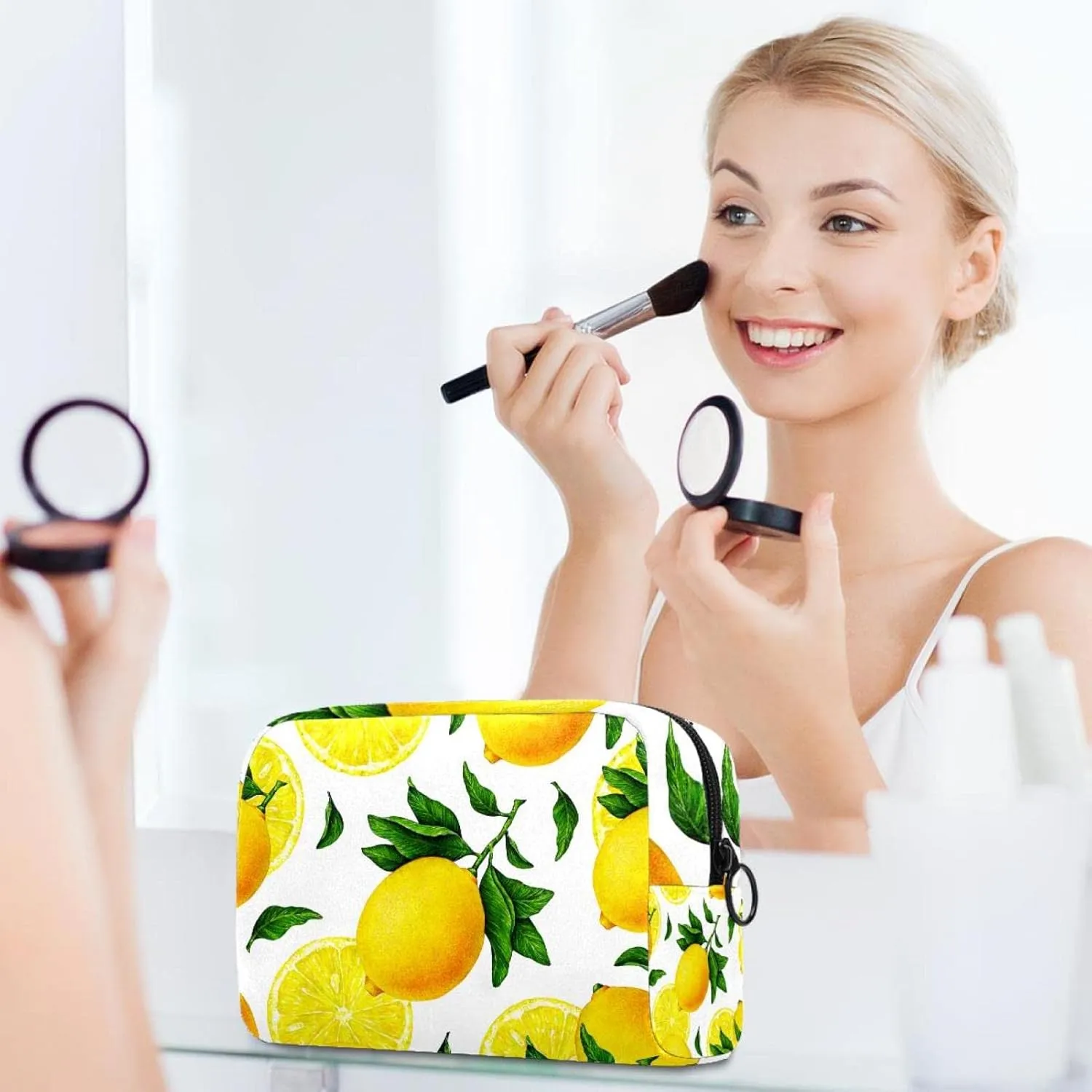 Lemon Fruit Small Makeup Bag for Purse, Portable Cosmetic Bag Zipper Makeup Pouch for Women, Stationery, Toiletries, Travel Accessories