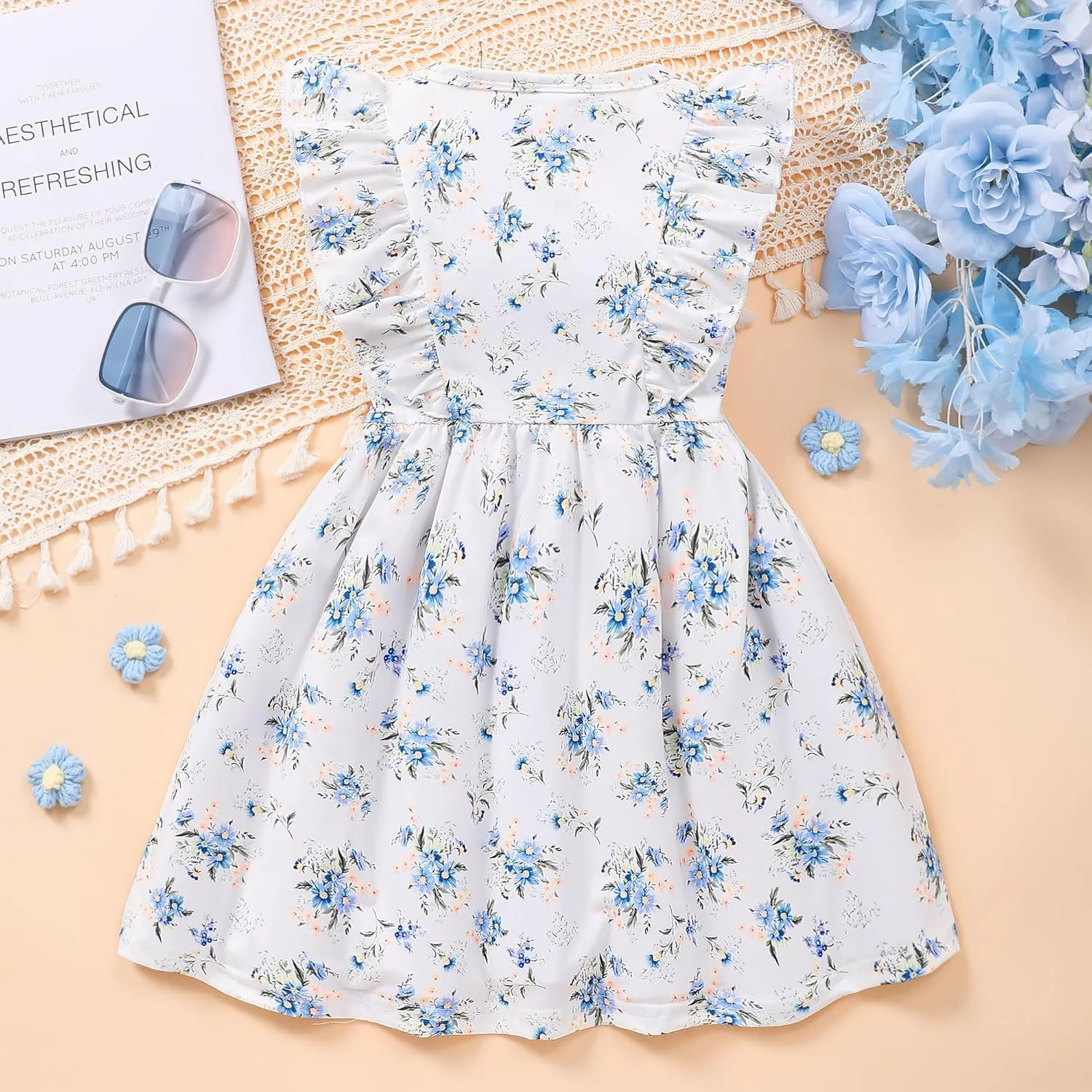 Little Girls A-line Dress Cute Leopard Mermaid Pattern Ruffle Sundress Toddler Girl Casual Dresses for Party 2-7Y