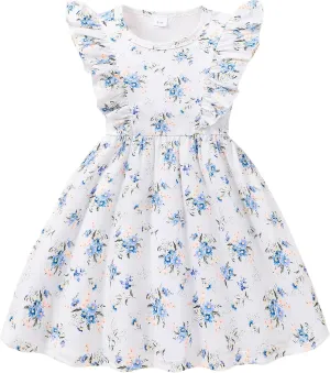Little Girls A-line Dress Cute Leopard Mermaid Pattern Ruffle Sundress Toddler Girl Casual Dresses for Party 2-7Y