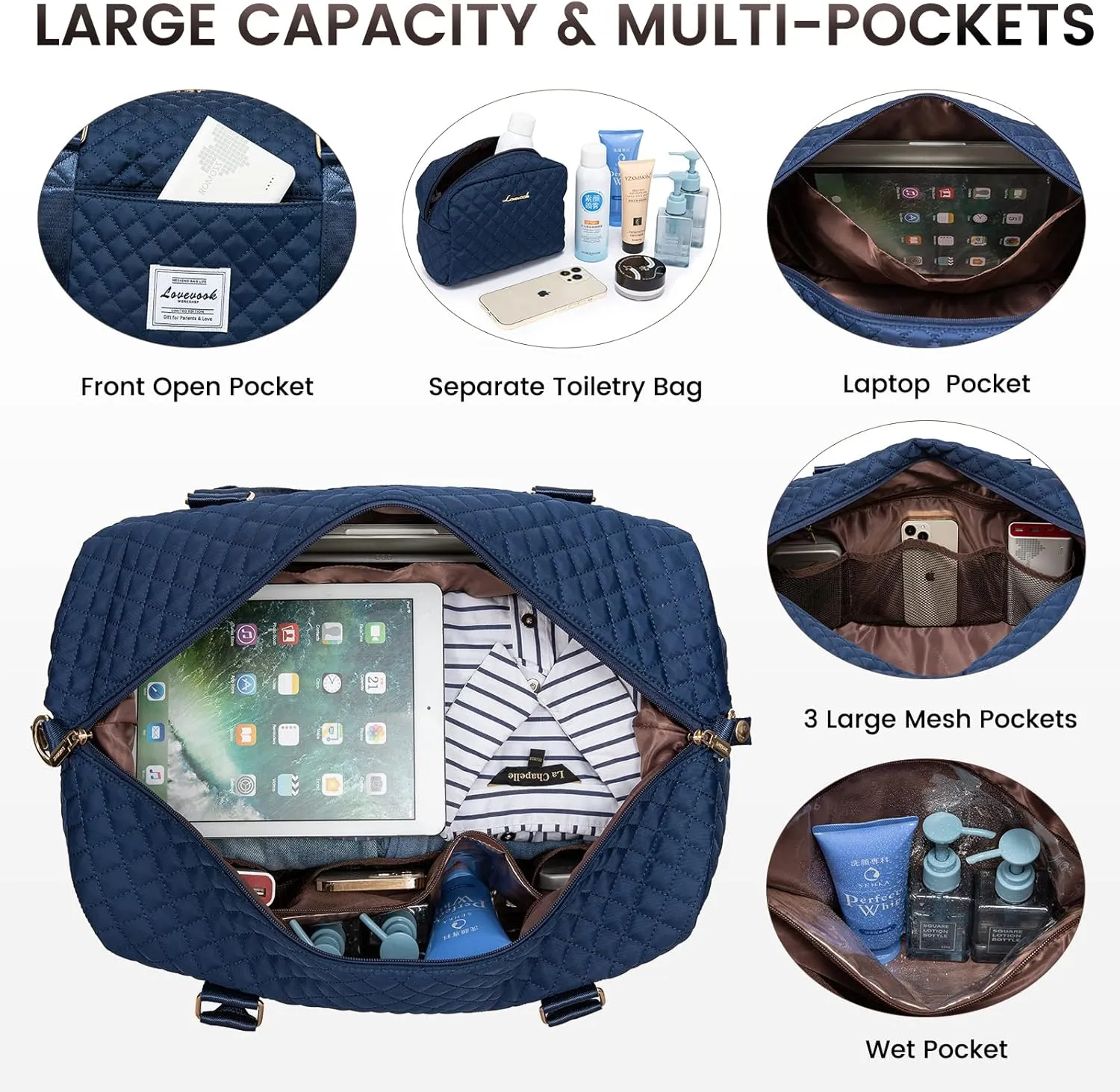LOVEVOOK Travel Duffle Bag,Weekender Bags for Women with Shoe CompartmentCarry on Overnight Bag with Toiletry Bag,Gym Duffel Bag with Wet Pocket, Hospital Bags for Labor and Delivery