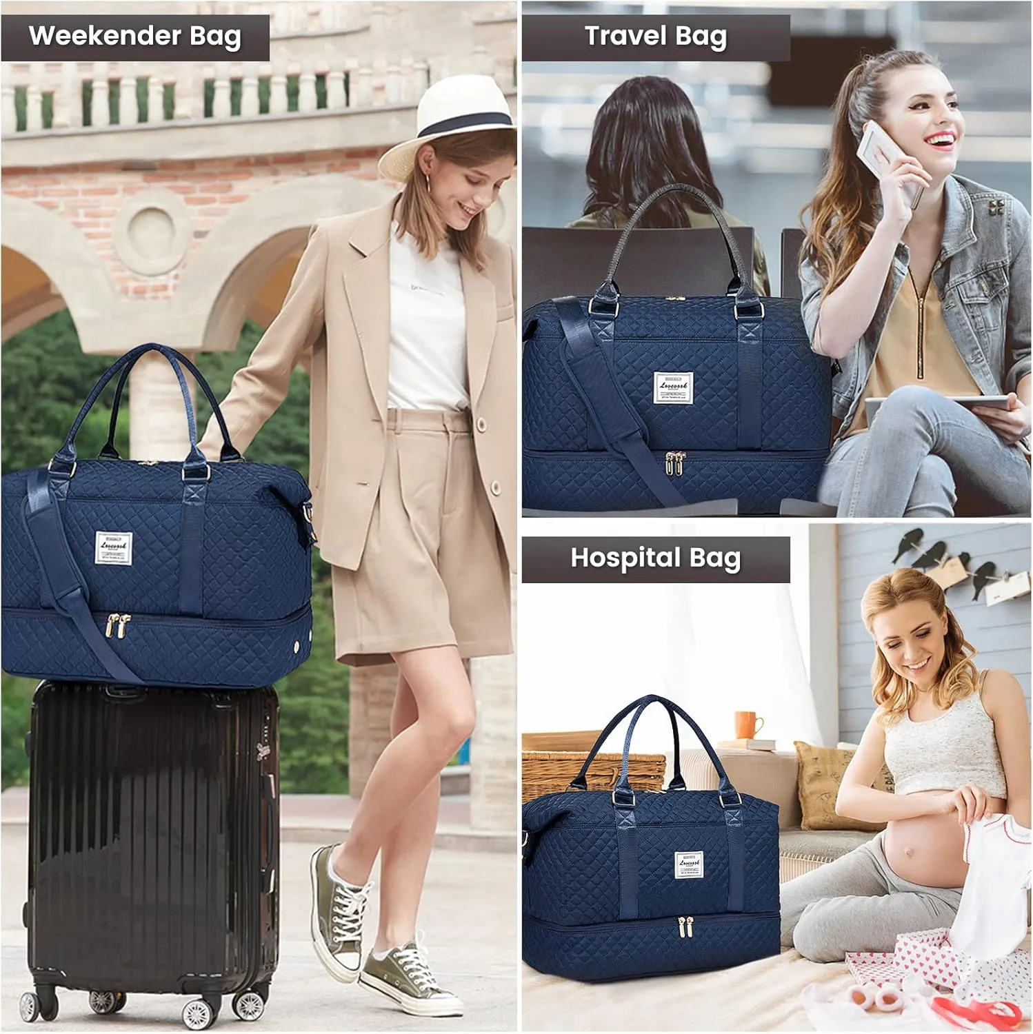 LOVEVOOK Travel Duffle Bag,Weekender Bags for Women with Shoe CompartmentCarry on Overnight Bag with Toiletry Bag,Gym Duffel Bag with Wet Pocket, Hospital Bags for Labor and Delivery