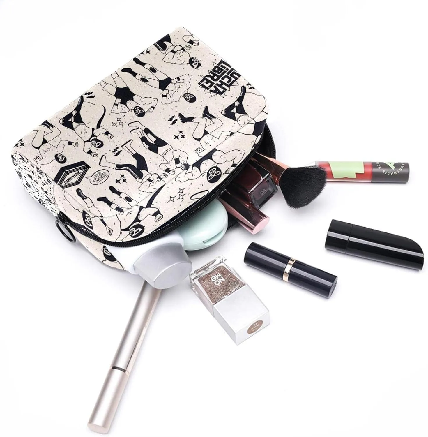 Lucha Libre Small Makeup Bag for Purse, Portable Cosmetic Bag Zipper Makeup Pouch for Women, Stationery, Toiletries, Travel Accessories