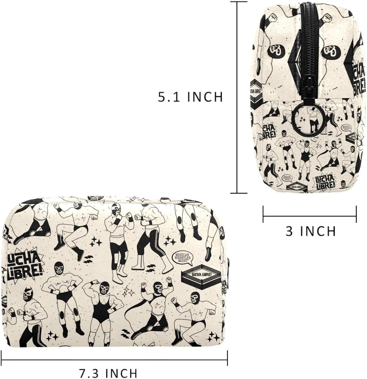Lucha Libre Small Makeup Bag for Purse, Portable Cosmetic Bag Zipper Makeup Pouch for Women, Stationery, Toiletries, Travel Accessories