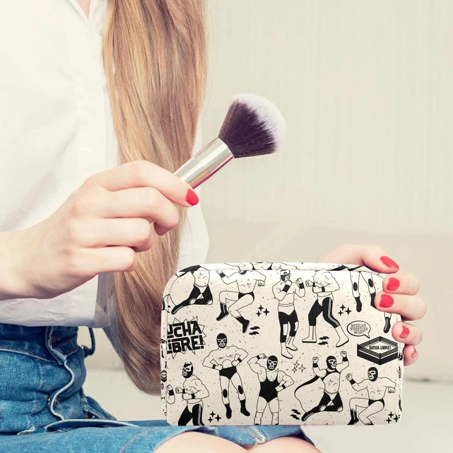 Lucha Libre Small Makeup Bag for Purse, Portable Cosmetic Bag Zipper Makeup Pouch for Women, Stationery, Toiletries, Travel Accessories
