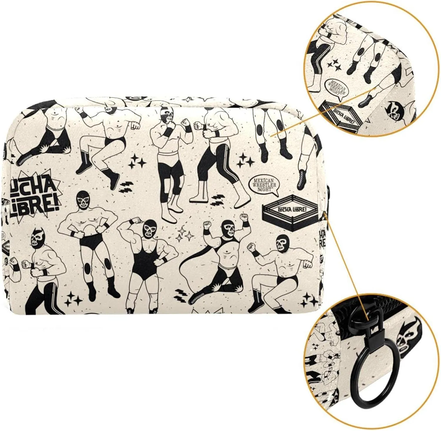 Lucha Libre Small Makeup Bag for Purse, Portable Cosmetic Bag Zipper Makeup Pouch for Women, Stationery, Toiletries, Travel Accessories