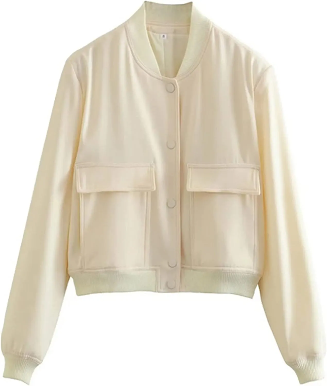 Lumister Women's Fashion Cropped Button Down Lightweight Cropped Bomber Jacket Varsity Shacket with Side Pockets