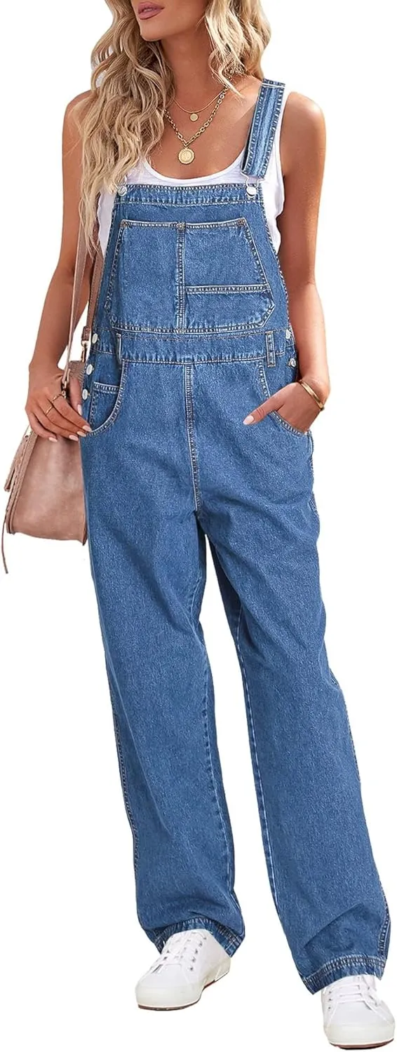 luvamia Overalls Women Loose Fit Denim Bib Baggy Overall Jumpsuit Straight Wide Leg Stretchy Jean Pants Fashion