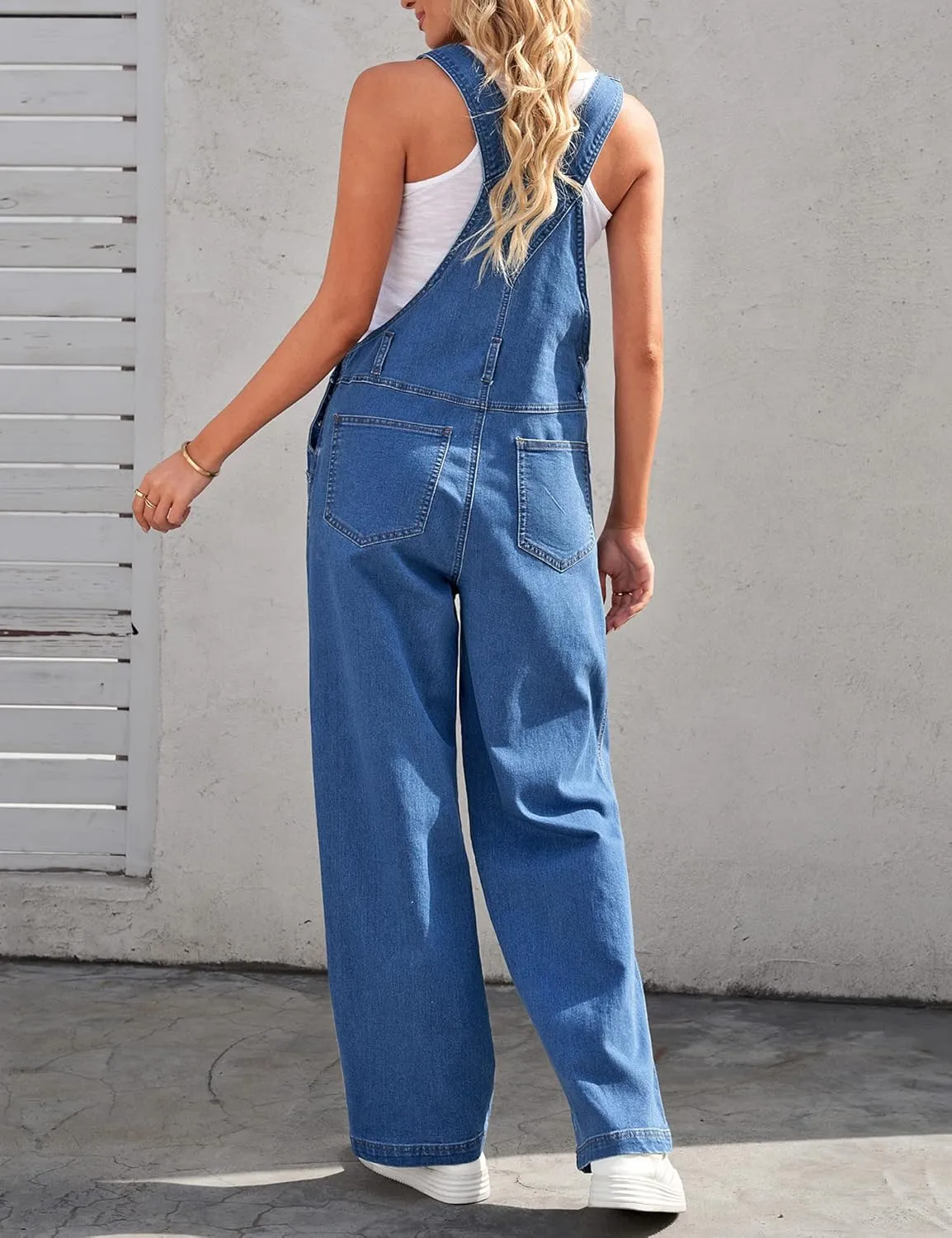 luvamia Overalls Women Loose Fit Denim Bib Baggy Overall Jumpsuit Straight Wide Leg Stretchy Jean Pants Fashion