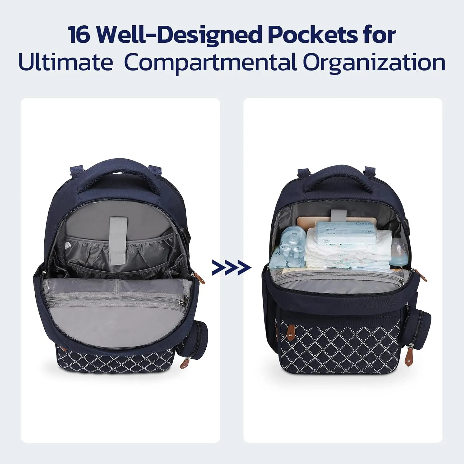 Maelstrom Diaper Bag Backpack - Expandable Large Baby Bag for 2 Kids/Twins Baby Stuff (45L MAX), with Removable Cross Body Bottle Bag for Mom/Dad,Stylish Nappy Bag Gift for Boys/Girl-Navy Blue