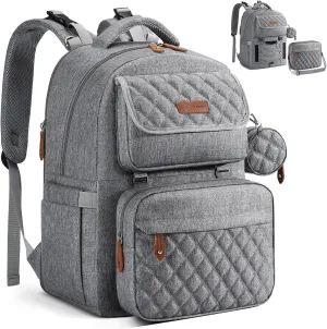 Maelstrom Diaper Bag Backpack,29L-45L Expandable Large Baby Bag for 2 Kids/Twins, with Removable Cross Body Bottle Bag for Mom/Dad,Stylish Nappy Bag Gift for Boys/Girl-Mothers Day Gifts-Elegant Grey