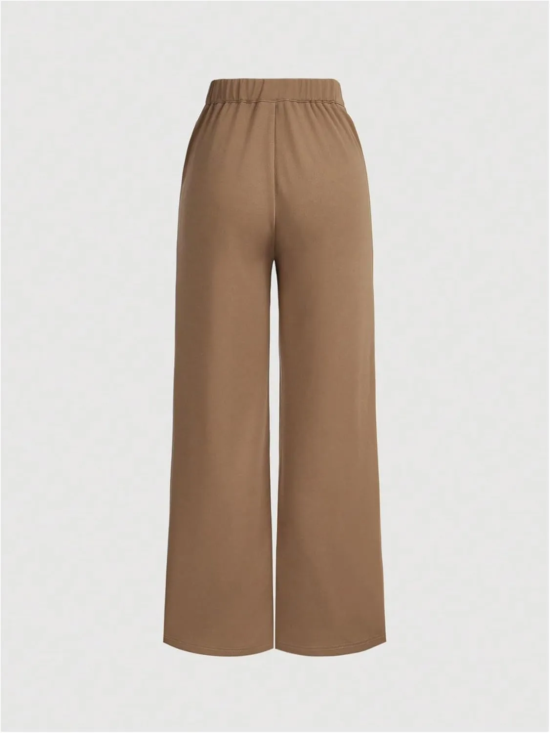 MakeMeChic Women's Casual Elastic Waist Wide Leg Button Straight Loose Pants Palazzo Trousers
