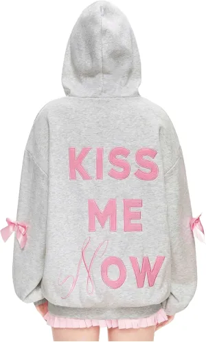MakeMeChic Women's Letter Graphic Long Sleeve Hooded Sweatshirt Drop Shoulder Oversized Hoodies Top