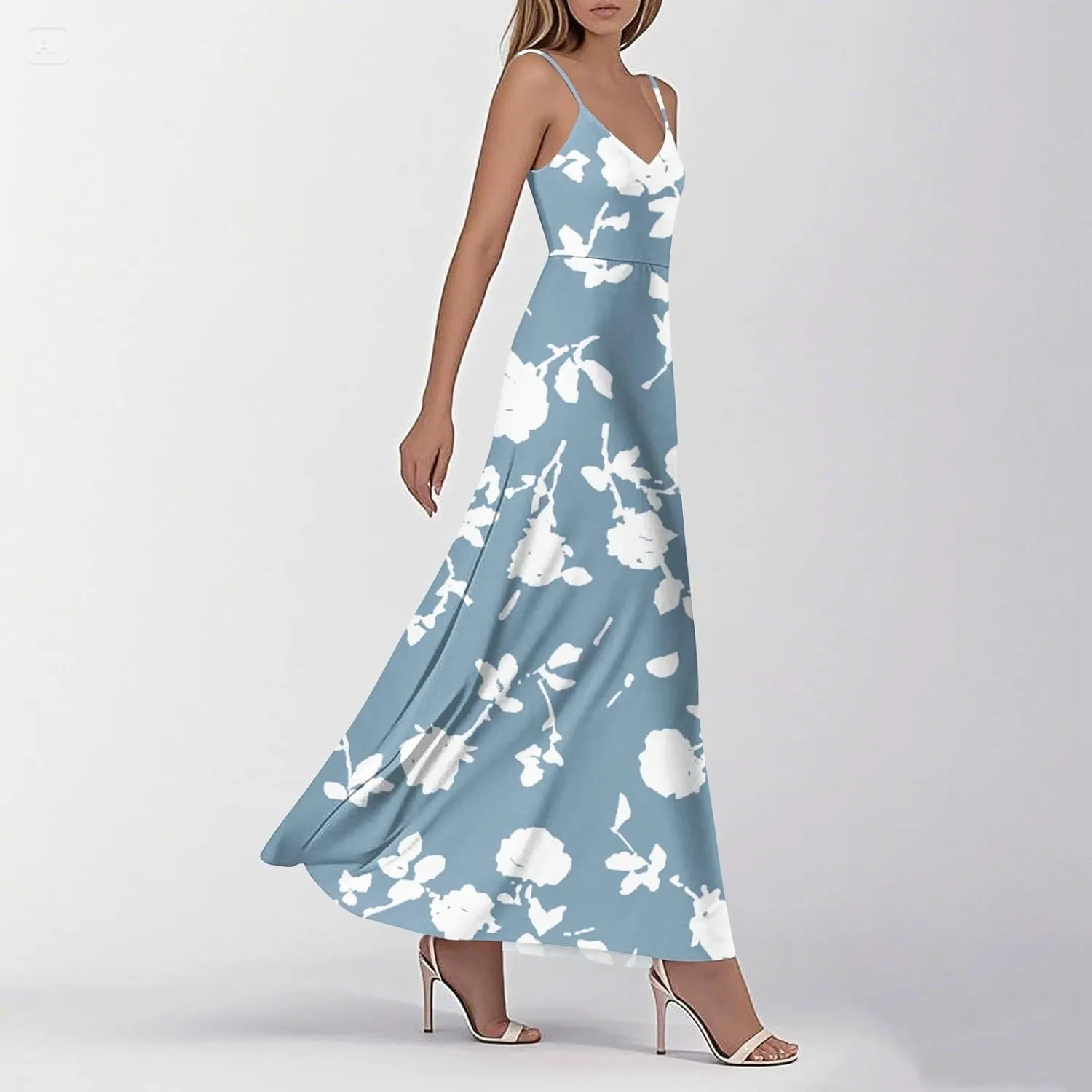 Maxi Dresses for Women 2025 V Neck Empire Waist Sleeveless Floral Cami Dress Spaghetti Strap Flowy Summer Sundress