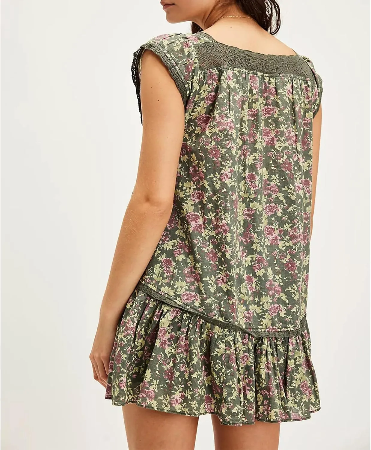 Meiweileya Women Y2k Boho Patchwork Mini Dress Floral Print Tie Back Tiered Ruffle Dress V Neck Layered Flowy Short Dress