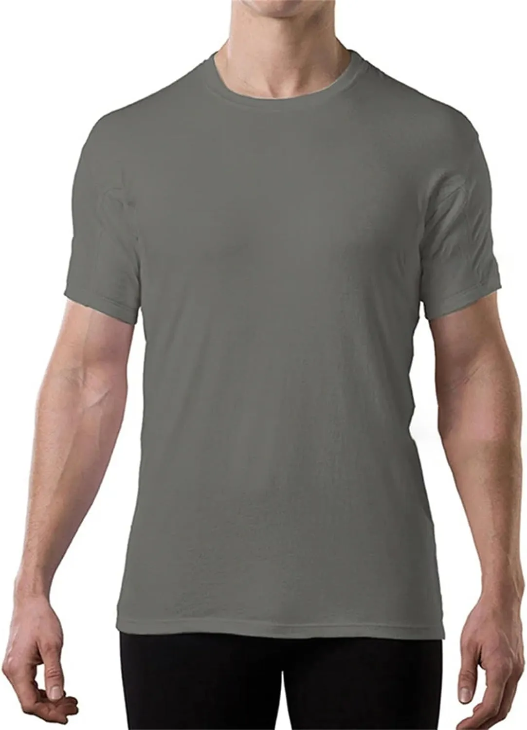 Men Crew Neck Undershirts with Sweatproof Solid T Shirt with Pads Modal Tops