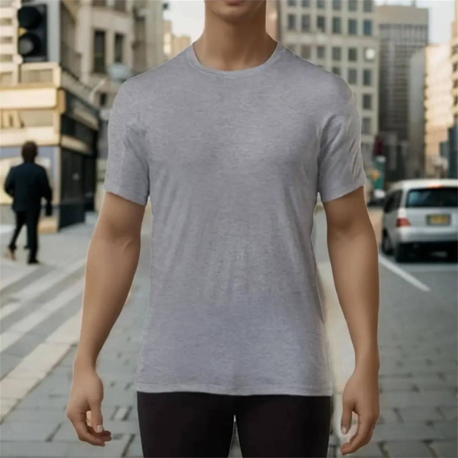 Men Crew Neck Undershirts with Sweatproof Solid T Shirt with Pads Modal Tops