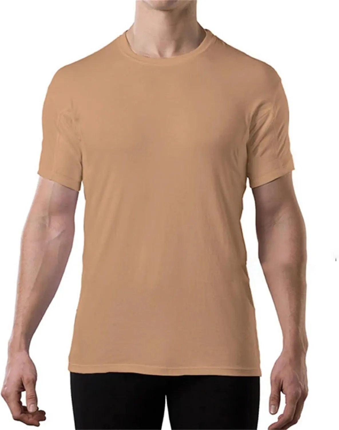 Men Crew Neck Undershirts with Sweatproof Solid T Shirt with Pads Modal Tops