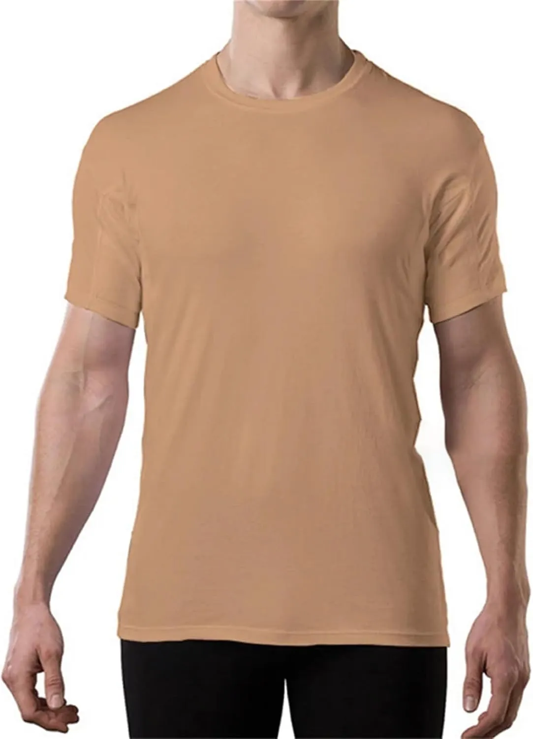 Men Crew Neck Undershirts with Sweatproof Solid T Shirt with Pads Modal Tops