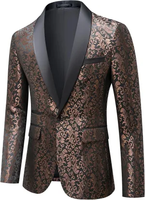 Mens 2 Piece Floral Tuxedo Jacket Paisley Shawl Lapel Suit Blazer Jacket for Dinner,Prom,Wedding