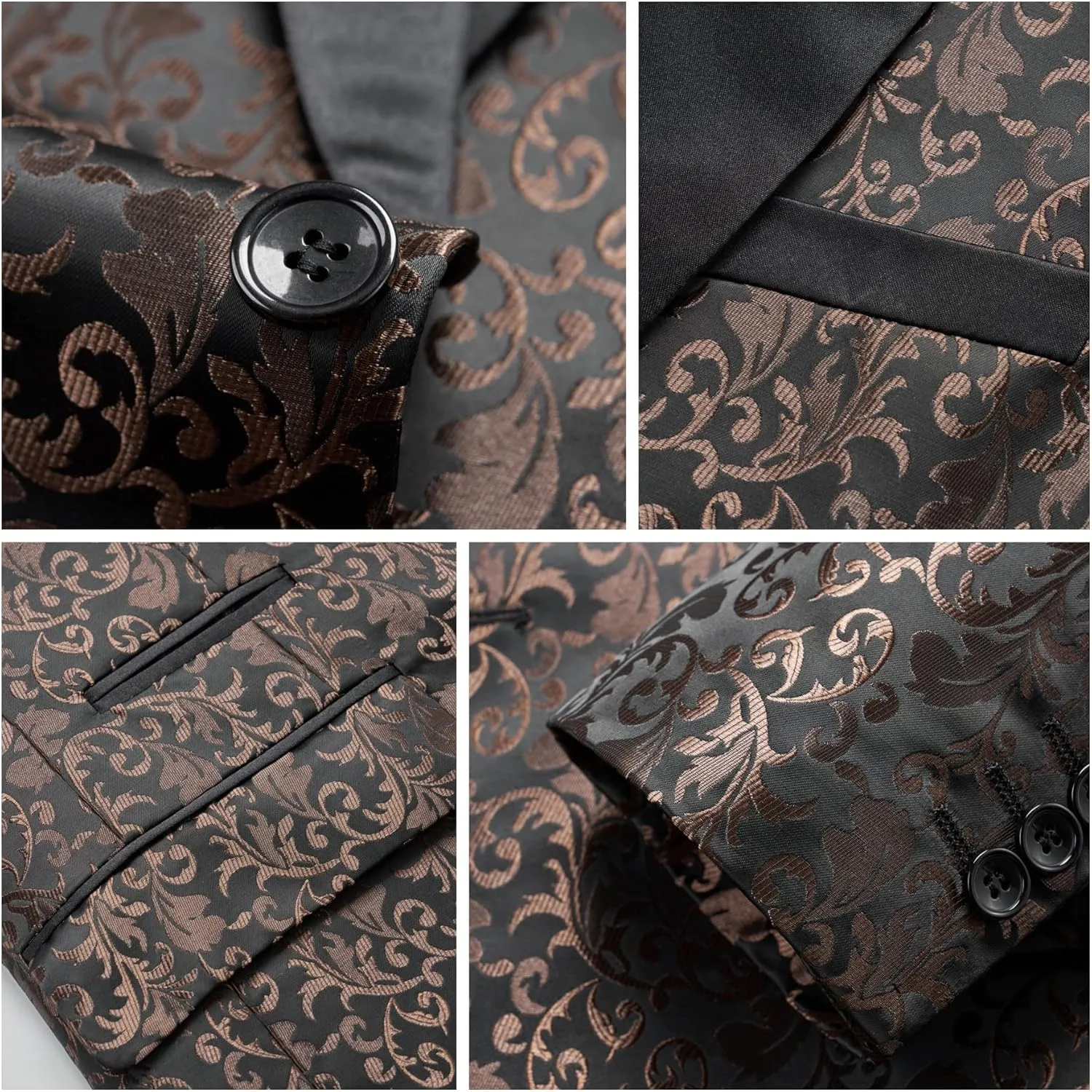 Mens 2 Piece Floral Tuxedo Jacket Paisley Shawl Lapel Suit Blazer Jacket for Dinner,Prom,Wedding
