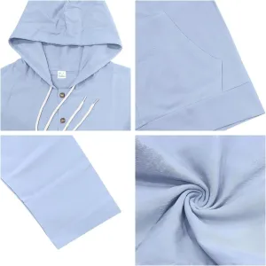 Men's Cotton Linen Long Sleeved Button Down Casual Shirt, Loose Linen Beach Hawaiian Hoodie