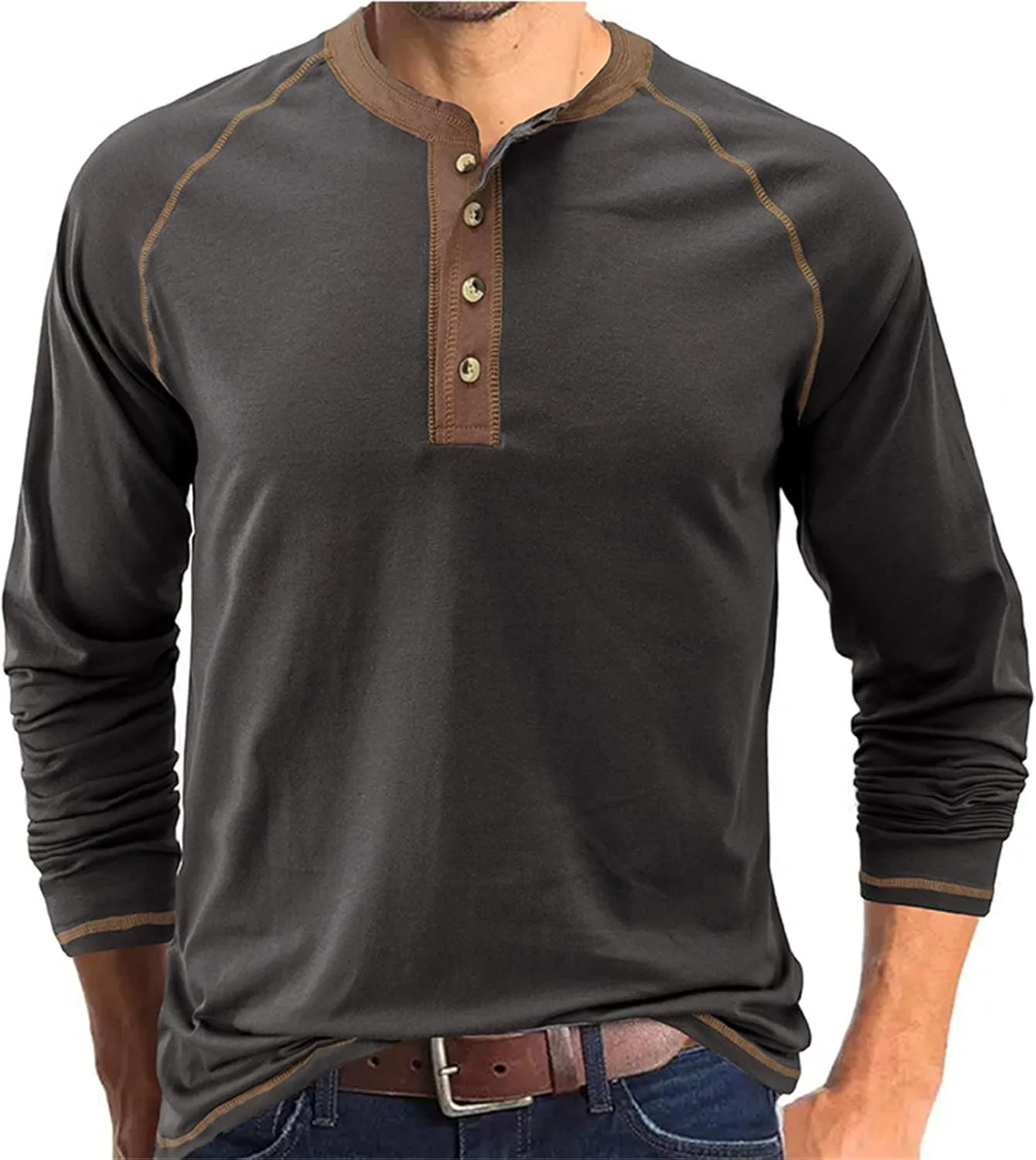 Men's Henley Shirt Long Sleeve Thermal Underwear Henley Top Casual Slim Fit Lightweight 5 Button T Shirts