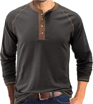 Men's Henley Shirt Long Sleeve Thermal Underwear Henley Top Casual Slim Fit Lightweight 5 Button T Shirts