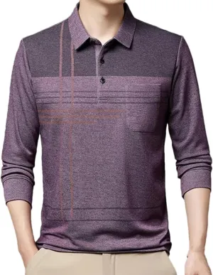 Men's Long Sleeve Pocket Striped Polo Shirt Casual T-Shirts Top Autumn