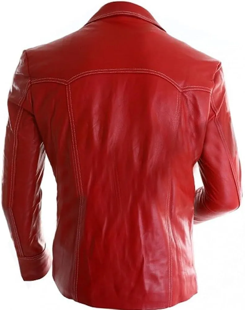 Mens MAYHEM Fight Hybrid Brad Retro Biker White Stripes Red White Inspired Fight Club Movie Tops Leather Motorcycle Jacket