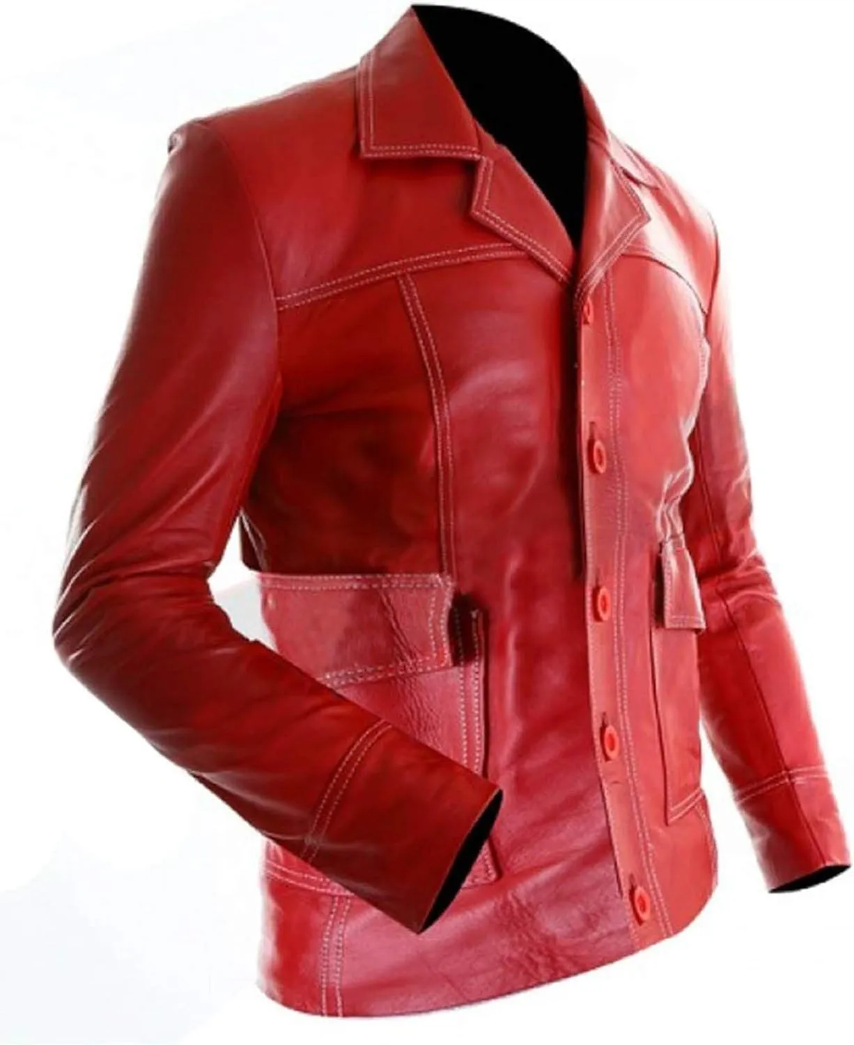 Mens MAYHEM Fight Hybrid Brad Retro Biker White Stripes Red White Inspired Fight Club Movie Tops Leather Motorcycle Jacket