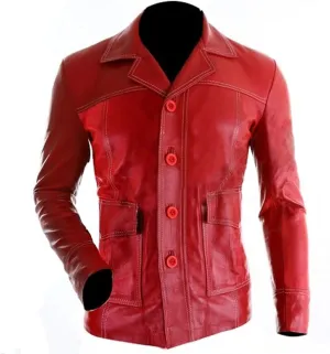 Mens MAYHEM Fight Hybrid Brad Retro Biker White Stripes Red White Inspired Fight Club Movie Tops Leather Motorcycle Jacket