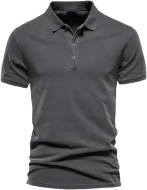 Men's Polo Shirt Cotton Solid Color Casual Short Sleeve Buttons Lapel Tee Tops T-Shirts