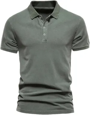 Men's Polo Shirt Cotton Solid Color Casual Short Sleeve Buttons Lapel Tee Tops T-Shirts