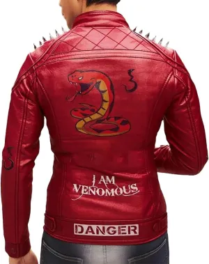 Men's Red Biker Rock Punk Spikes Studded Leather Jacket