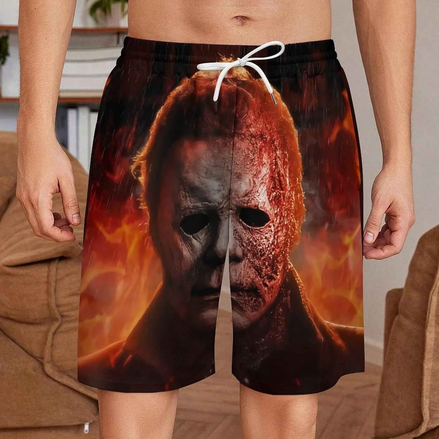 Men's Short Sweatpants Halloween Michael Myers Beachwear Hawaiian Short Pants Swimsuits Beach Shorts with Pockets