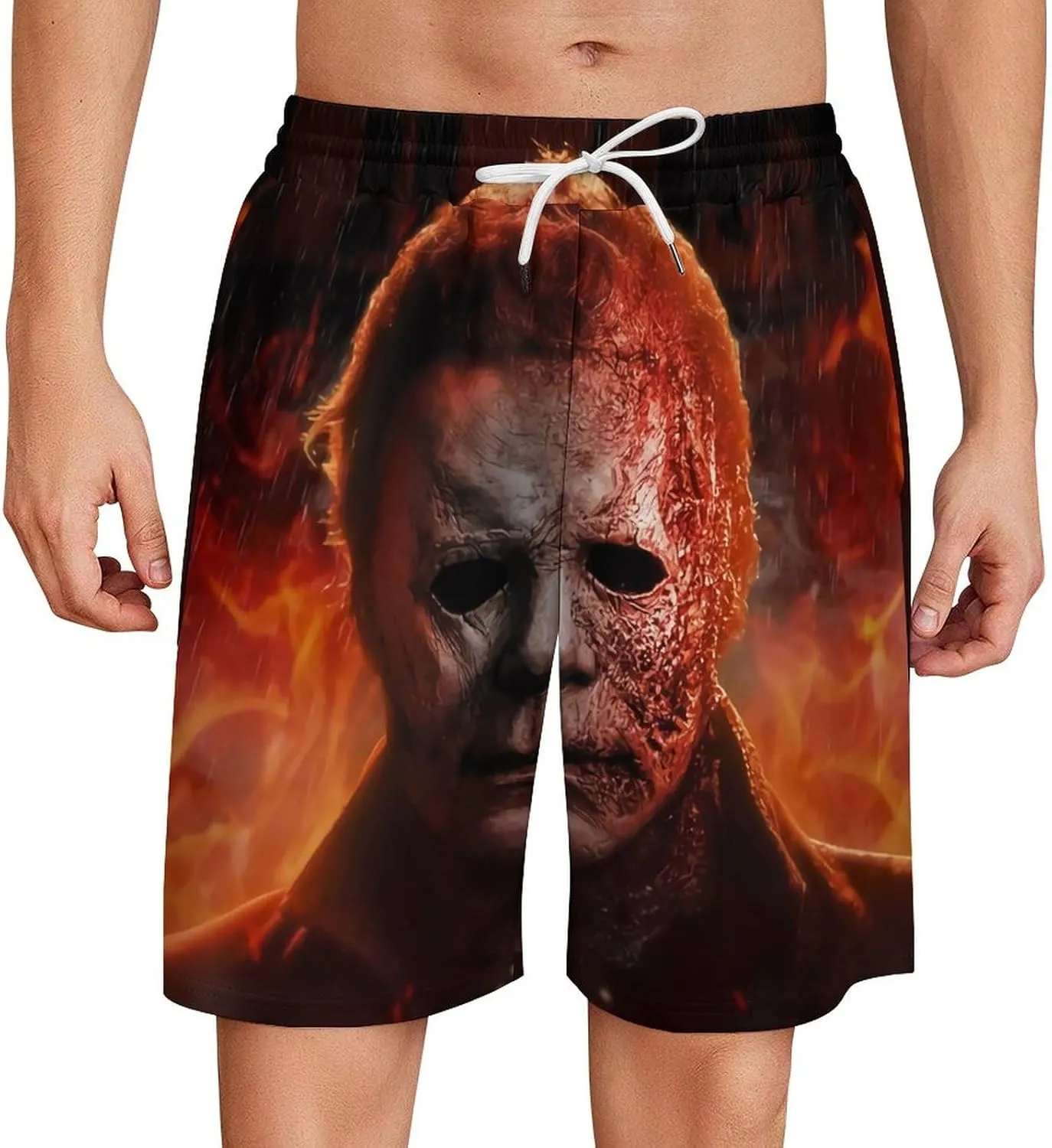 Men's Short Sweatpants Halloween Michael Myers Beachwear Hawaiian Short Pants Swimsuits Beach Shorts with Pockets