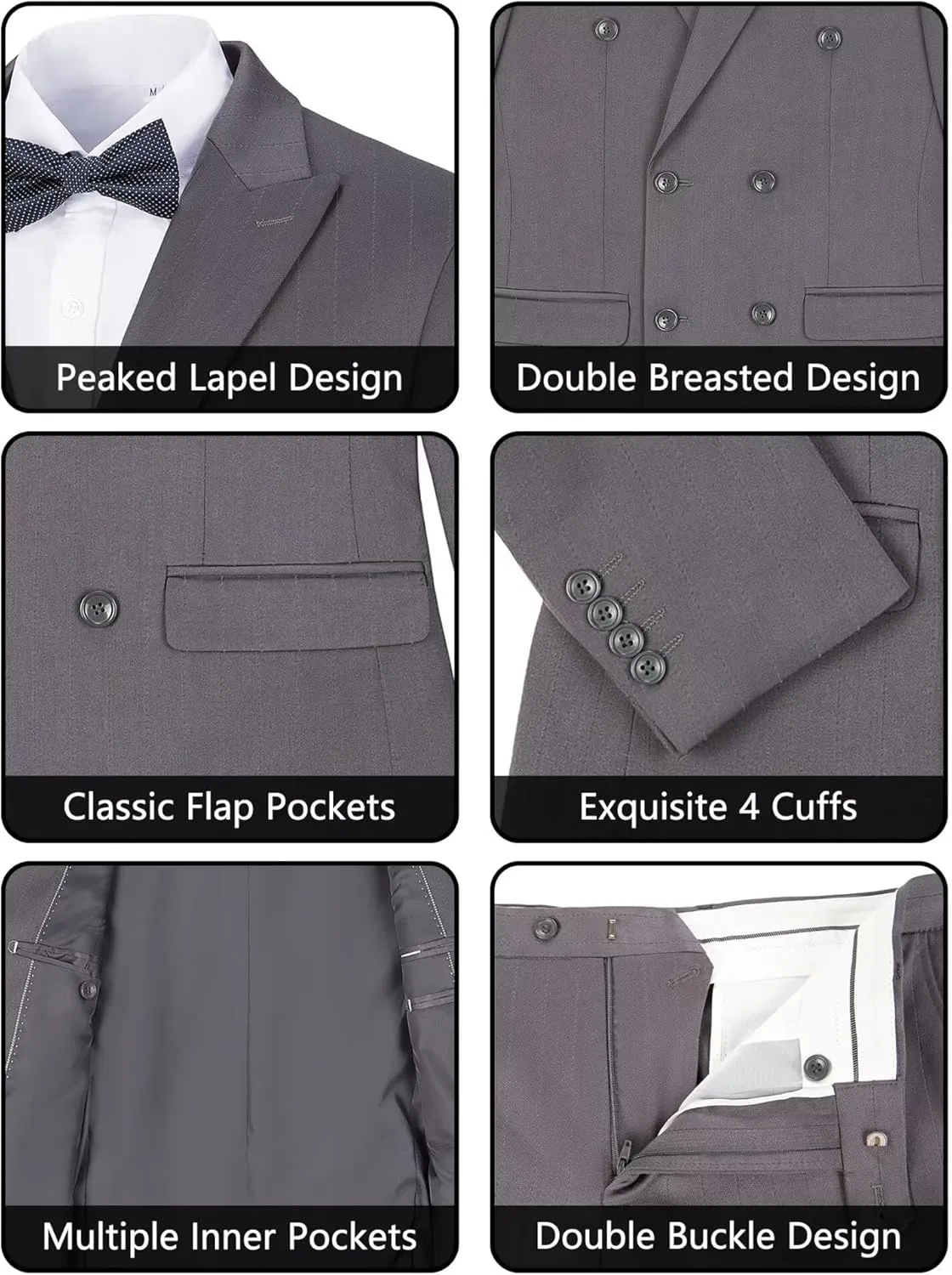 Mens Suits 3 Piece Plaid Slim Fit Tuxedo Double Breasted Prom Dress Suits Men Jackets Blazer Vest and Pants with Tie