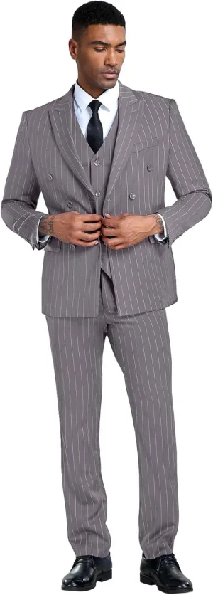 Mens Suits 3 Piece Plaid Slim Fit Tuxedo Double Breasted Prom Dress Suits Men Jackets Blazer Vest and Pants with Tie