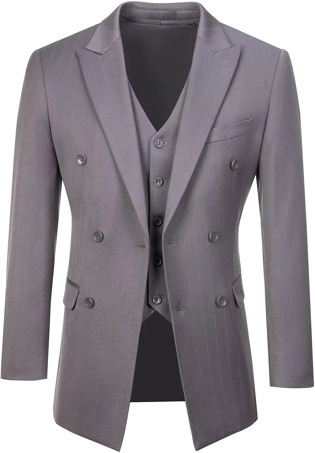 Mens Suits 3 Piece Plaid Slim Fit Tuxedo Double Breasted Prom Dress Suits Men Jackets Blazer Vest and Pants with Tie