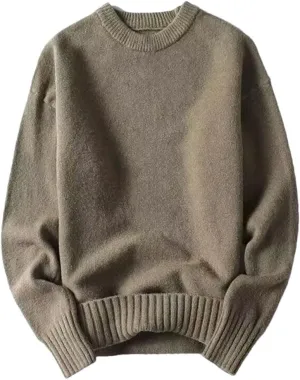 Men`S Sweater Autumn Winter Solid O-Neck Warm Thickened Pullovers Knitwear Sweater Undershirt