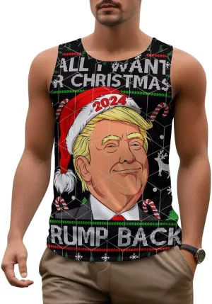 Mens Tank Tops Trump Casual Summer T-Shirts Beach Sleeveless Shirt Lightweight Casual Tee Shirt